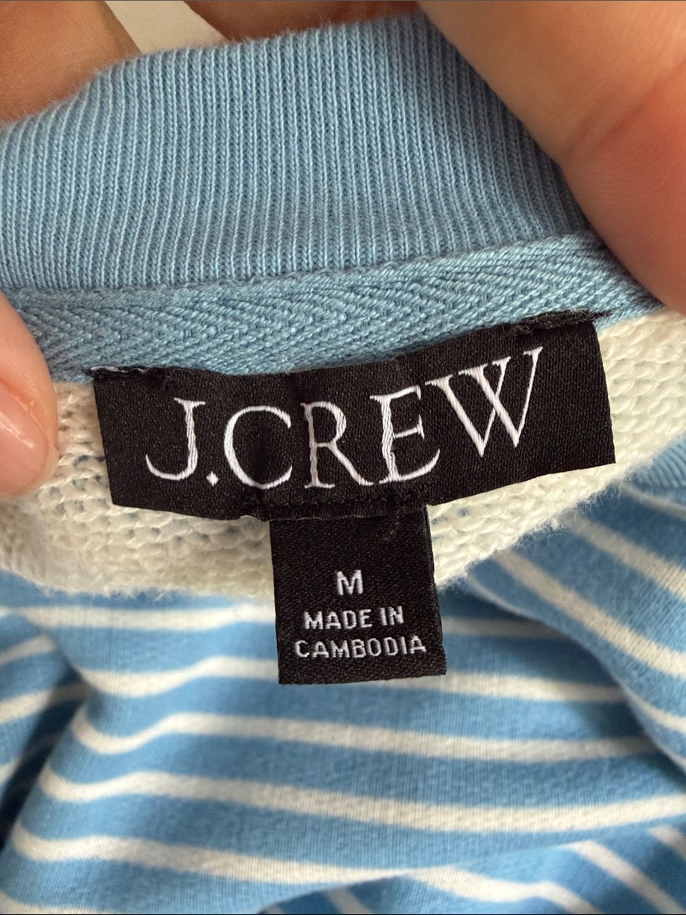 J. Crew Light Blue and White Striped Crewneck Sweater Oversized Cotton Crew - Picture 4 of 5